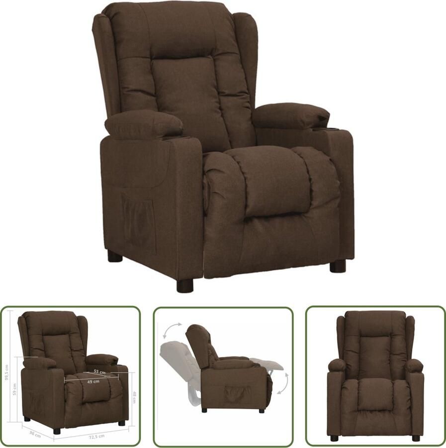 VidaXL The Living Store Verstelbare Fauteuil Bruin 72.5 x 96 x 99.5 cm Met 2 bekerhouders