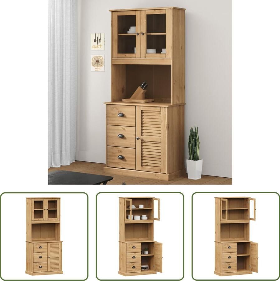 VidaXL The Living Store VIGO Hoge Kast 78x40x175cm Massief grenenhout Glazen deuren