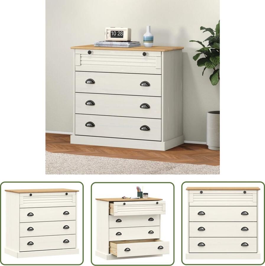 VidaXL The Living Store VIGO Ladekast 80 x 40 x 76 cm Massief grenenhout Wit