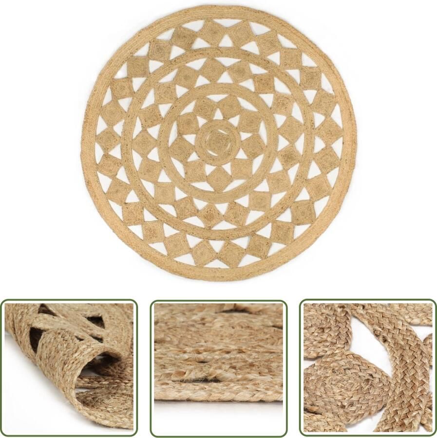 The Living Store Gevlochten Jute Tapijt 180 cm Handgemaakt Duurzaam Veelzijdig Jute Tapijt Natuurlijke Look Woon Accessoires Handgemaakte Tapijt Vintage Stijl