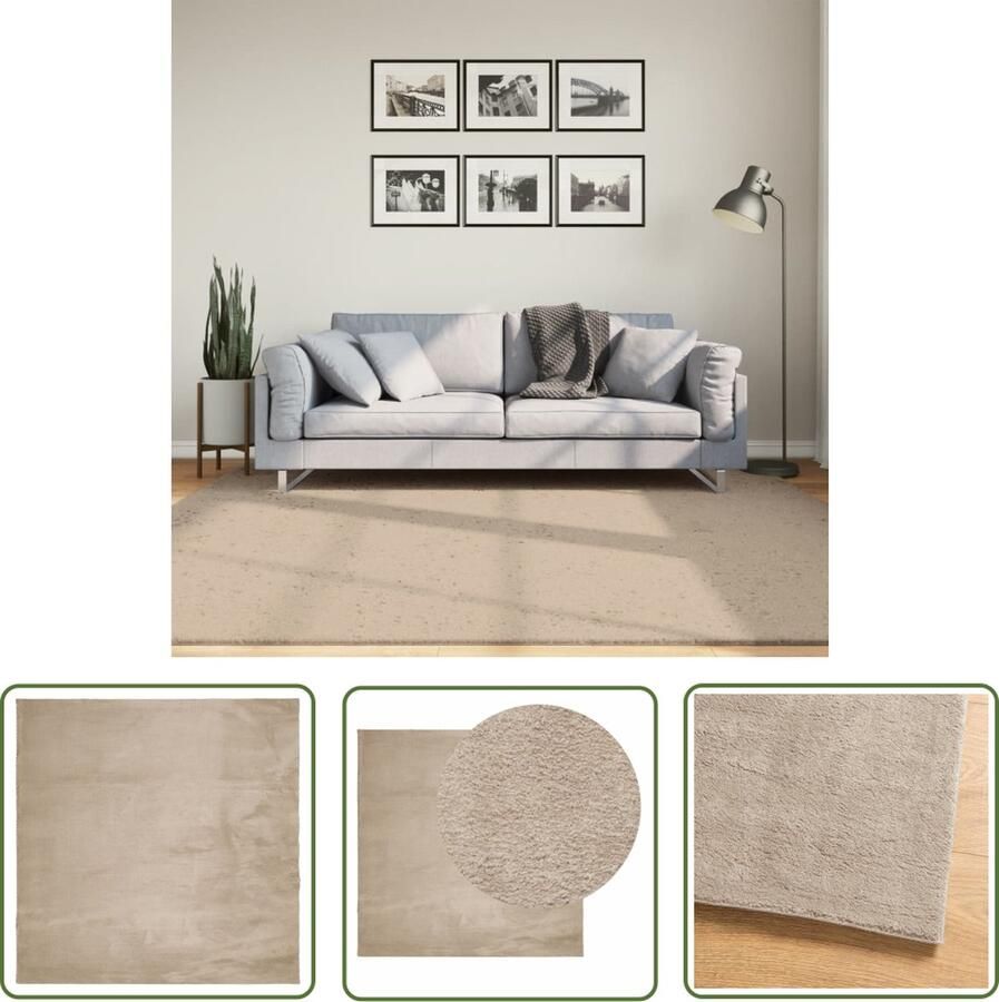 VidaXL The Living Store Vloerkleed HUARTE laagpolig zacht wasbaar 200x200cm zandkleurig Vloerkleed Huiskleed Tapijt Beige Bruin