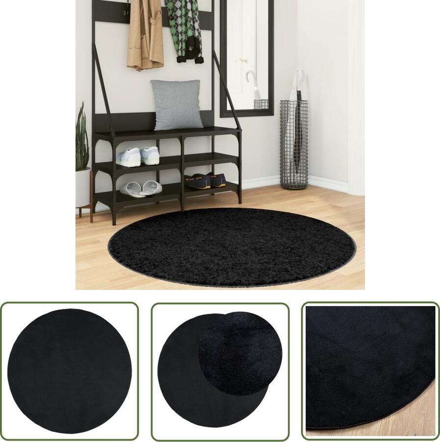 The Living Store OVIEDO Vloerkleed 120 cm Polyester Zwart Comfortabel warm veilig Ideaal voor elke kamer met vloerverwarming Vloerkleed Tapijten Woonkamer Slaapkamer Gang - Foto 2