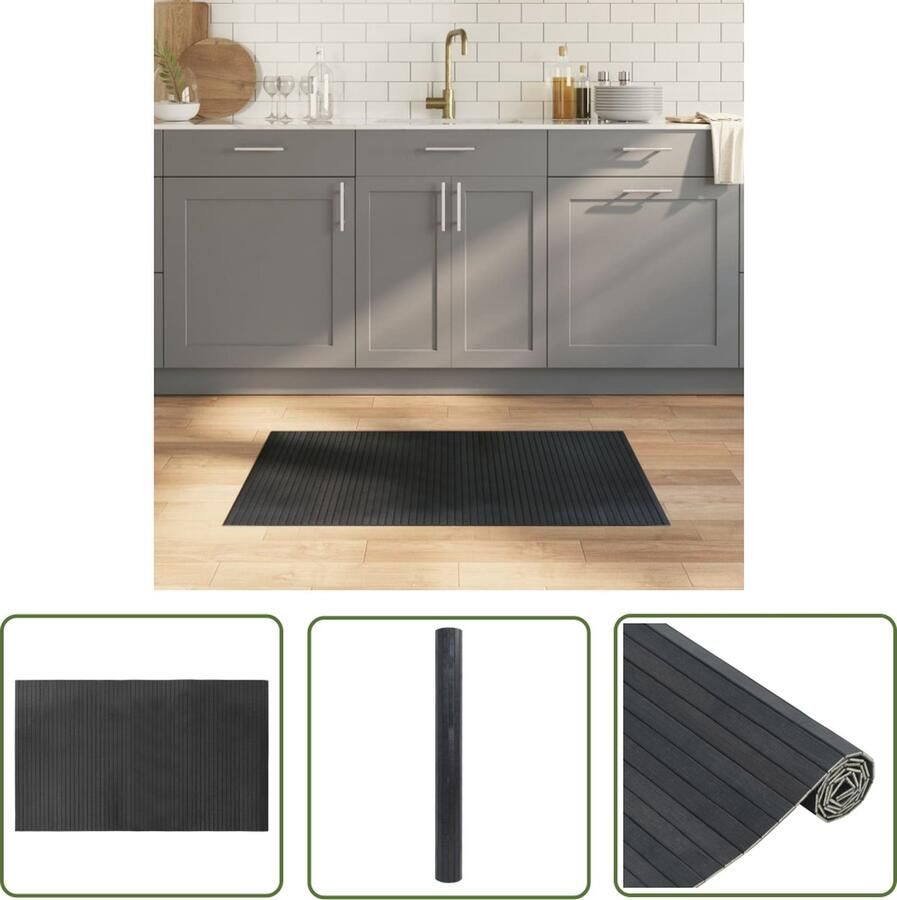 VidaXL The Living Store Vloerkleed rechthoekig 60x100 cm bamboe grijs Bamboetapijt Vloerkleden Woonaccessoire Grijze Tapijt Modern Tapijt