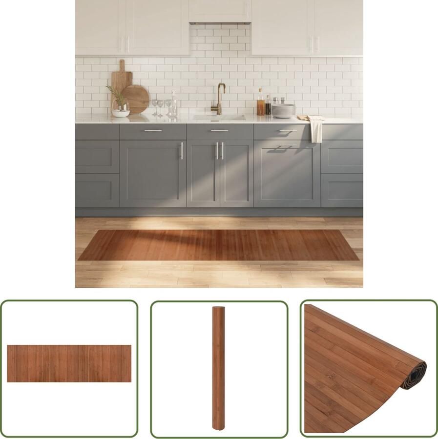 VidaXL The Living Store Vloerkleed rechthoekig 60x200 cm bamboe bruin Bamboetapijt Vloerkleden Natuurlijk Tapijt Livingroom Decoratie Huiskleed