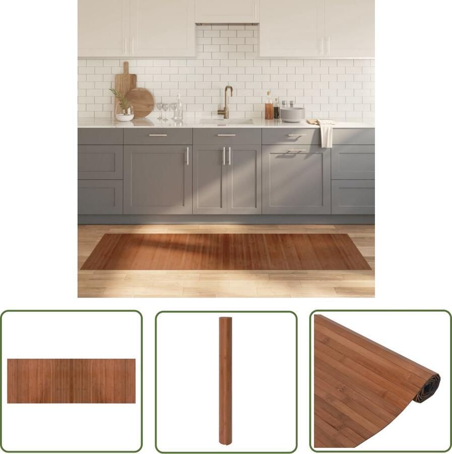 The Living Store Bamboe Vloerkleed 70 x 200 cm Duurzaam en waterbestendig Bamboevloerkleed Vloerkleden Woonaccessoire Natuurlijk Tapijt Bruine Vloerkleed
