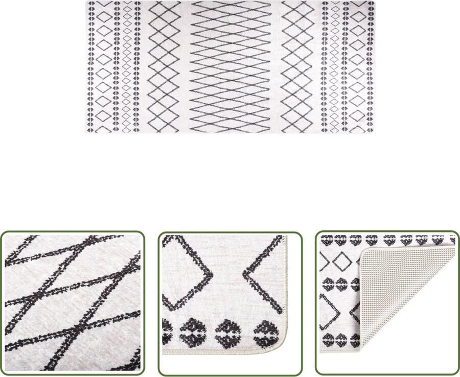 VidaXL The Living Store Vloerkleed Vloerkleden Afmeting- 80 x 300 cm Kleur- zwart en wit Vloerkleed Fluweel Zwarte Vloerkleed Witte Vloerkleed Groot Vloerkleed