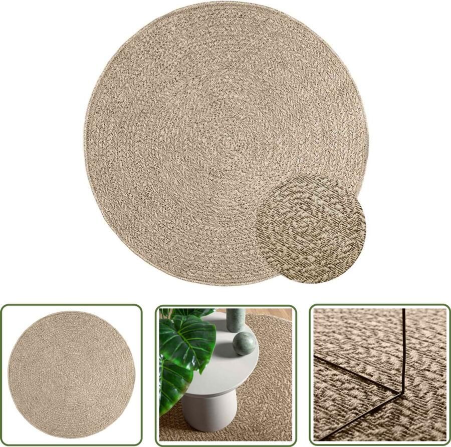 VidaXL The Living Store Vloerkleed ZIZUR beige binnen en buiten Ø 120 cm jute look Vloerkleed Jute Look Outdoor Tapijt Terras Tapijt Balkon Tapijt Anti Slip Matten