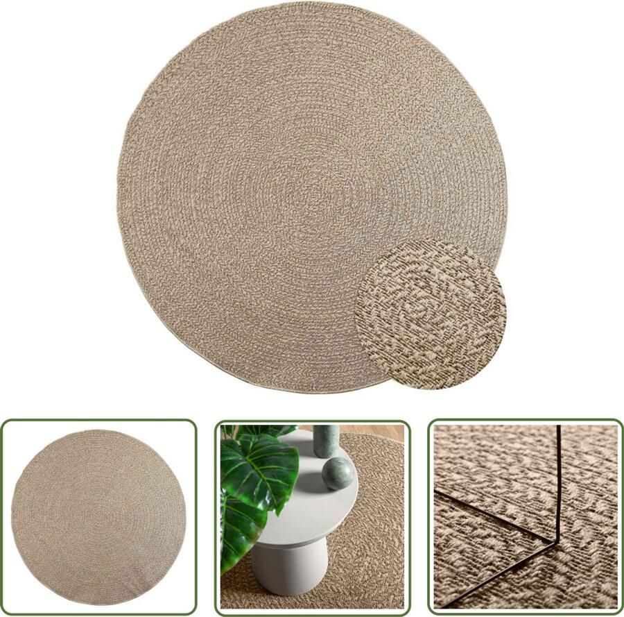 VidaXL The Living Store Vloerkleed ZIZUR beige binnen en buiten Ø 200 cm jute look Vloerkleed Tuintapijt Terras Tapijt Balkon Tapijt Jute Look