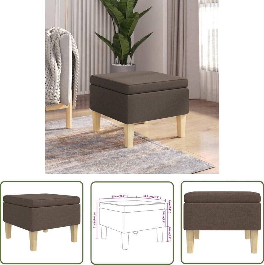 VidaXL The Living Store Voetenbank Taupe 55x54.5x42 cm Stof (100% polyester) en rubberwood