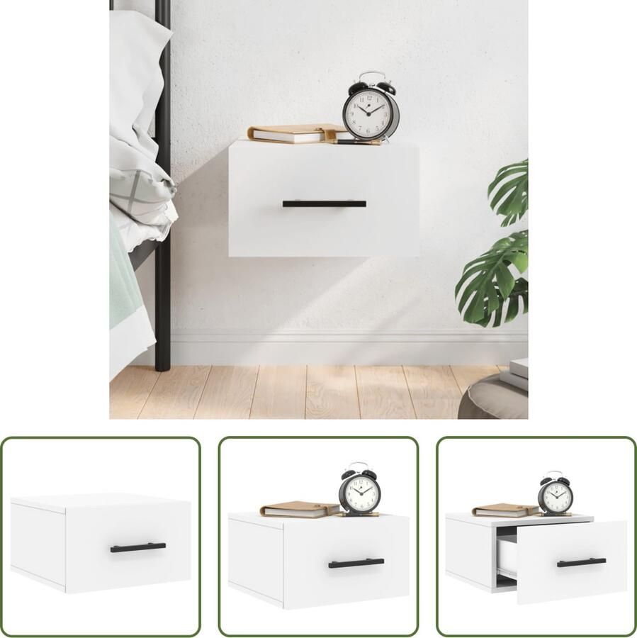 VidaXL The Living Store Wandgemonteerd nachtkastje wit 35 x 35 x 20 cm (B x D x H) bewerkt hout - Foto 2
