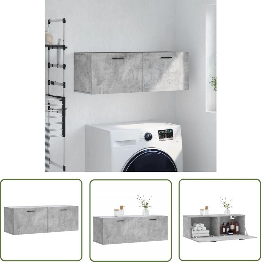 The Living Store Wandkast Betongrijs 100 x 36.5 x 35 cm Duurzaam hout Opbergruimte Wandgemonteerde functie Wandkast Houten Kast Grijze Kast Opbergkast Bergruimte - Foto 2