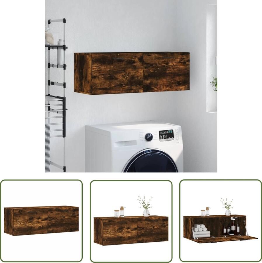 VidaXL The Living Store Wandkast 100x36 5x35 cm bewerkt hout gerookt eikenkleurig Wandkast Houten Kast Bruine Kast Opbergkast Badkamerkast - Foto 2