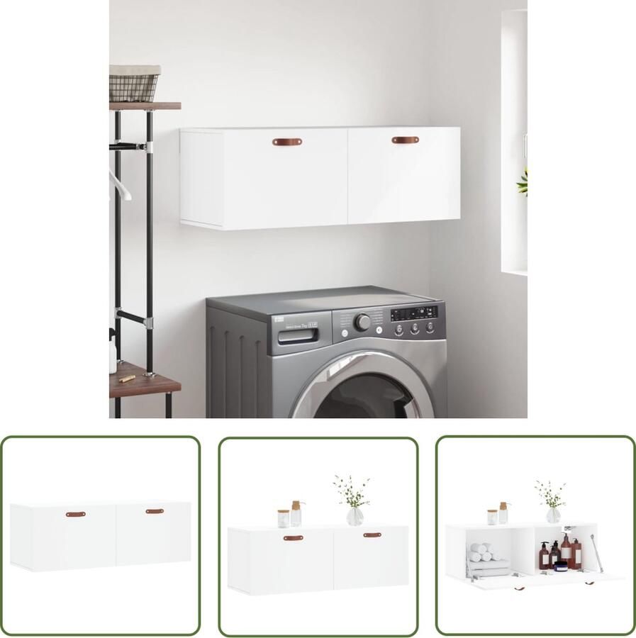 VidaXL The Living Store Wandkast 100x36 5x35 cm bewerkt hout wit Zwevende Wandkast Houten Kast Wit Kast Opbergkast Wandopstelling - Foto 2