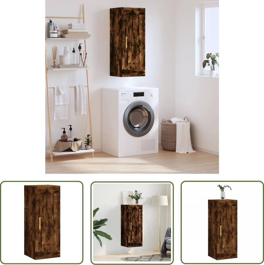 VidaXL The Living Store Wandkast 34 5x34x90 cm bewerkt hout gerookt eikenkleurig Wandkast Opbergkast Houten Kast Gerookte Eiken Meubels Decoratieve Kast