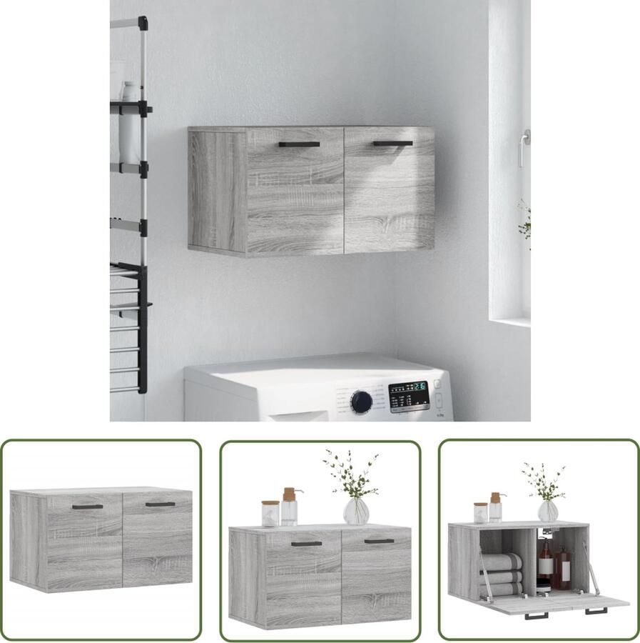 VidaXL The Living Store Wandkast 60x36 5x35 cm bewerkt hout grijs sonoma eikenkleurig Zwevende Wandkast Grijze Wandkast Houten Wandkast Sonoma Eiken - Foto 2