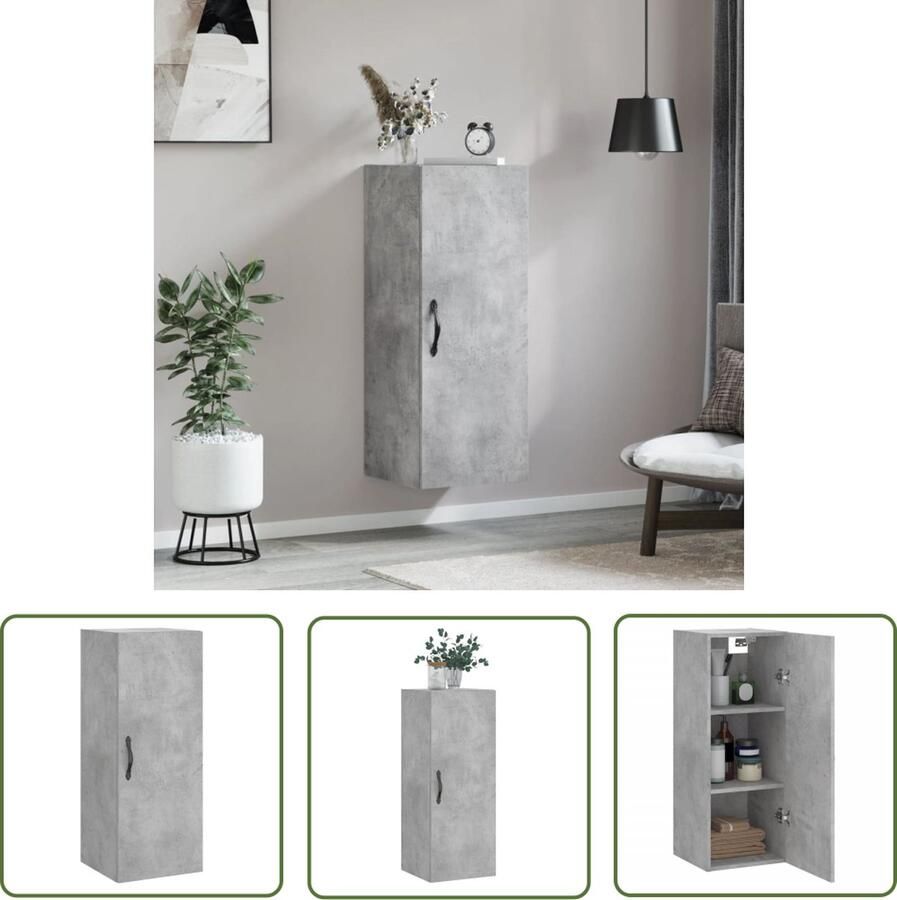 VidaXL The Living Store Wandkast Betongrijs 34.5 x 34 x 90 cm 3 vakken met deur