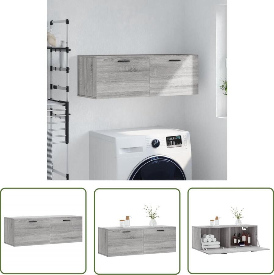 VidaXL The Living Store Wandkast XYZ Wandkast 100 x 36.5 x 35 cm Grijs Sonoma Eiken Montage vereist The Living Store - Foto 2