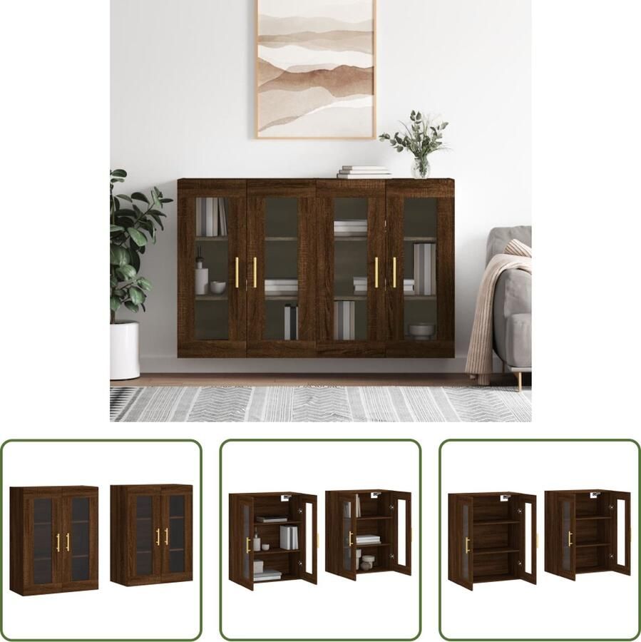 The Living Store Wandkast Praktische en decoratieve Hangkast Afmetingen- 69.5 x 34 x 90 cm (B x D x H) Ken- Wandmontage Materiaal- Bewerkt hout en glas Kleur- Bruineiken Montage vereist - Foto 2
