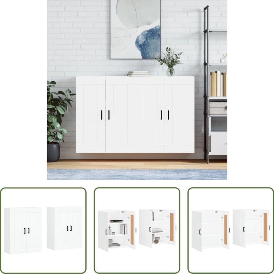 VidaXL The Living Store Wandmeubel Praktische en decoratieve Wandkasten Afmetingen- 69.5 x 34 x 90 cm (B x D x H) Kleur- Wit