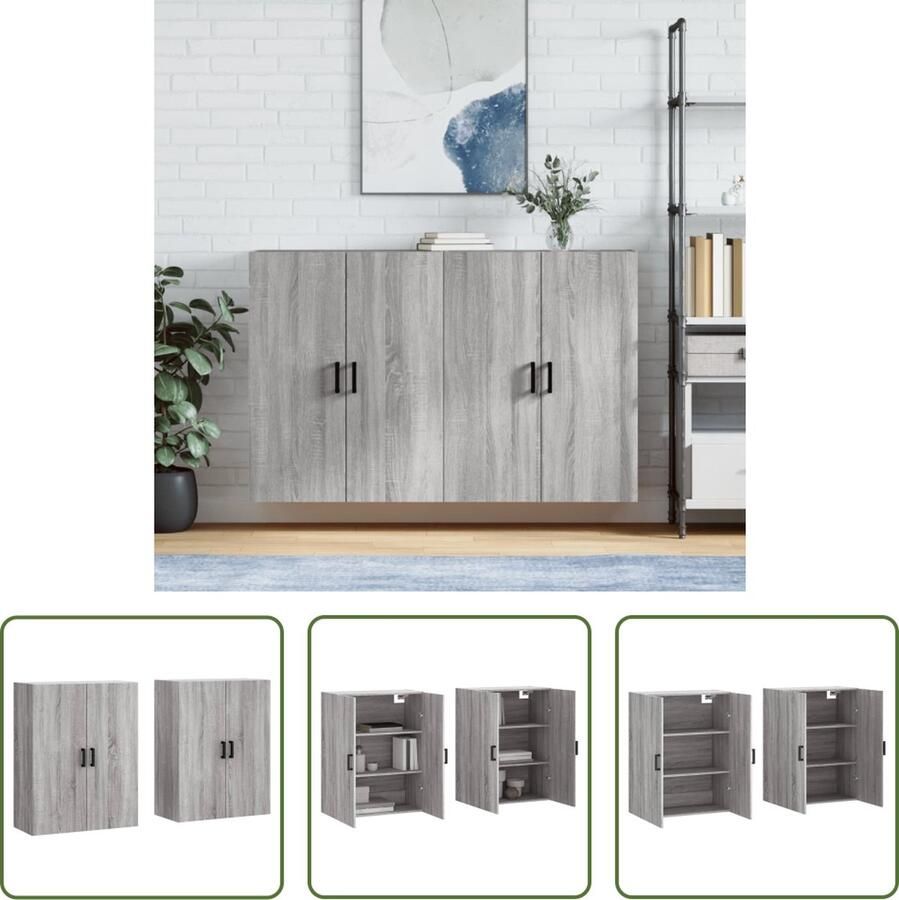 VidaXL The Living Store Wandmeubel Wandgemonteerde kasten Afmetingen- 69.5 x 34 x 90 cm Kleur- Grijs Sonoma eiken Materiaal- Bewerkt hout