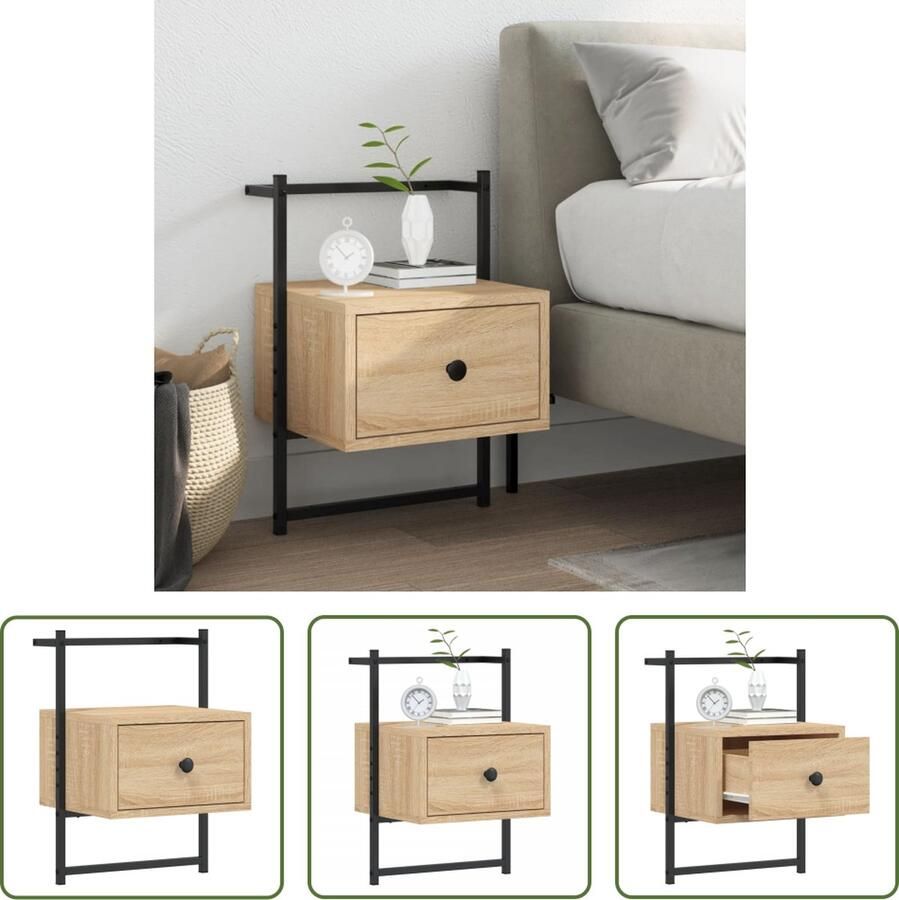 VidaXL The Living Store Wandnachtkastje Sonoma Eiken 35 x 30 x 51 cm Duurzaam bewerkt hout Met lade