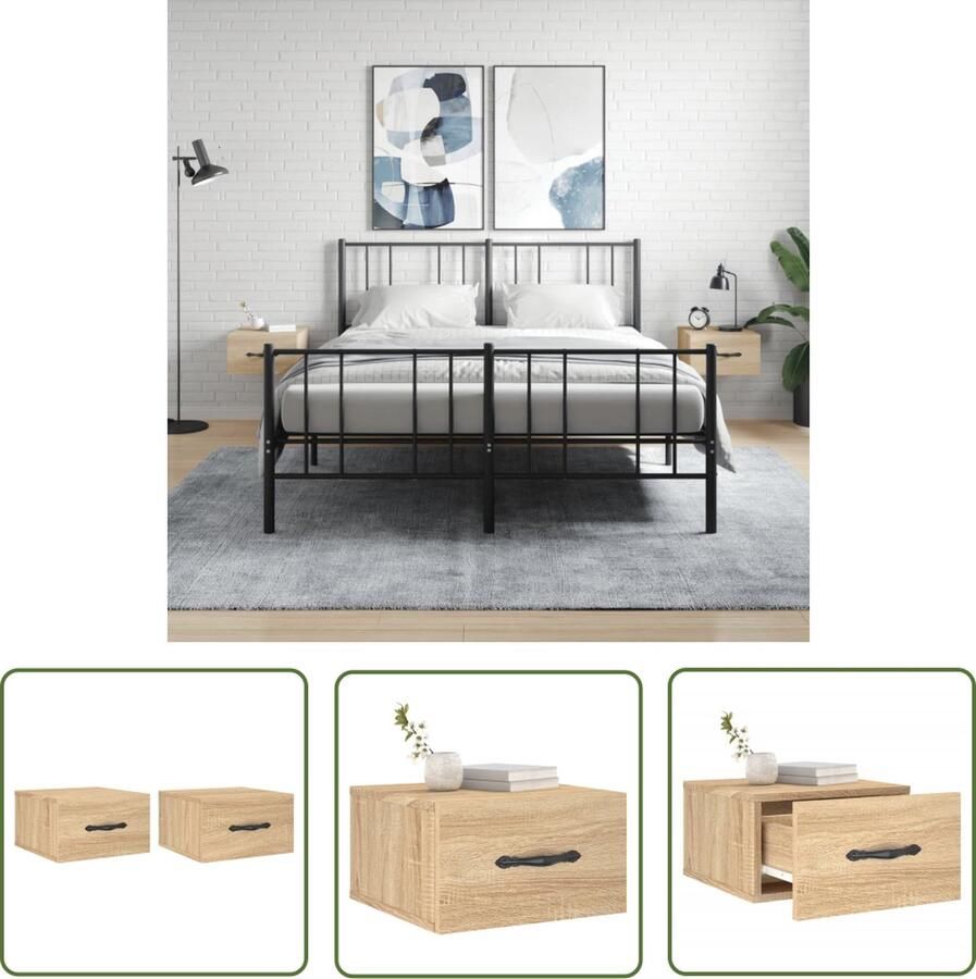 VidaXL The Living Store Wandnachtkastje Wandgemonteerde Sonoma Eiken Set van 2 35 x 35 x 20 cm - Foto 2