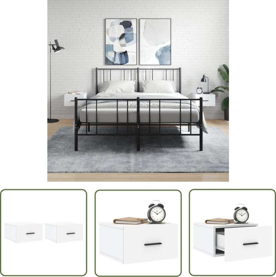 VidaXL The Living Store Wandnachtkastje Wit 35 x 35 x 20 cm Bewerkt hout Set van 2 - Foto 2