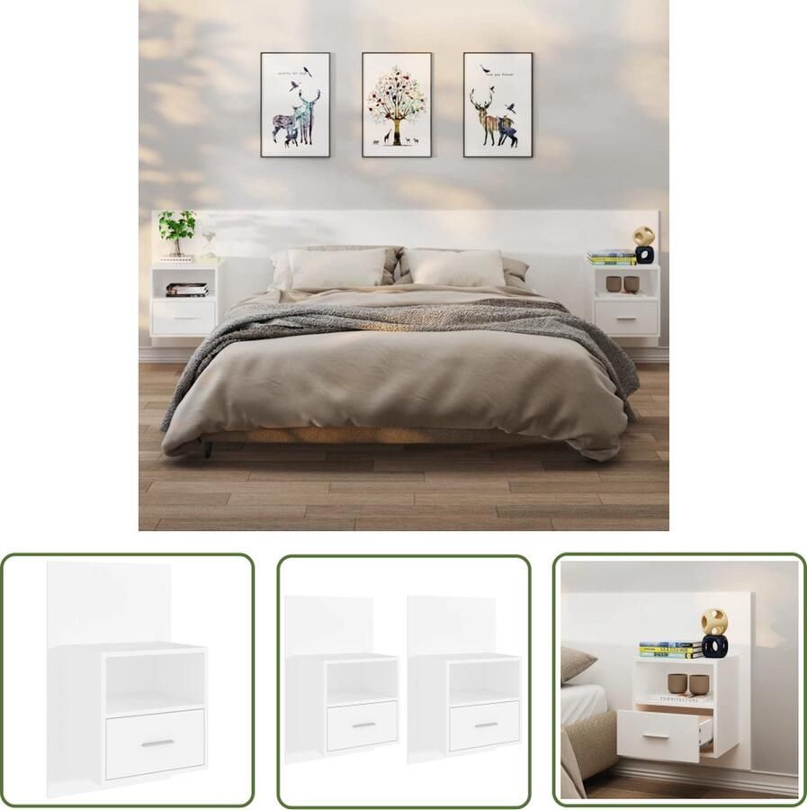 VidaXL The Living Store Wandnachtkastje Wit 48.5 x 32.5 x 80 cm Bewerkt hout - Foto 2