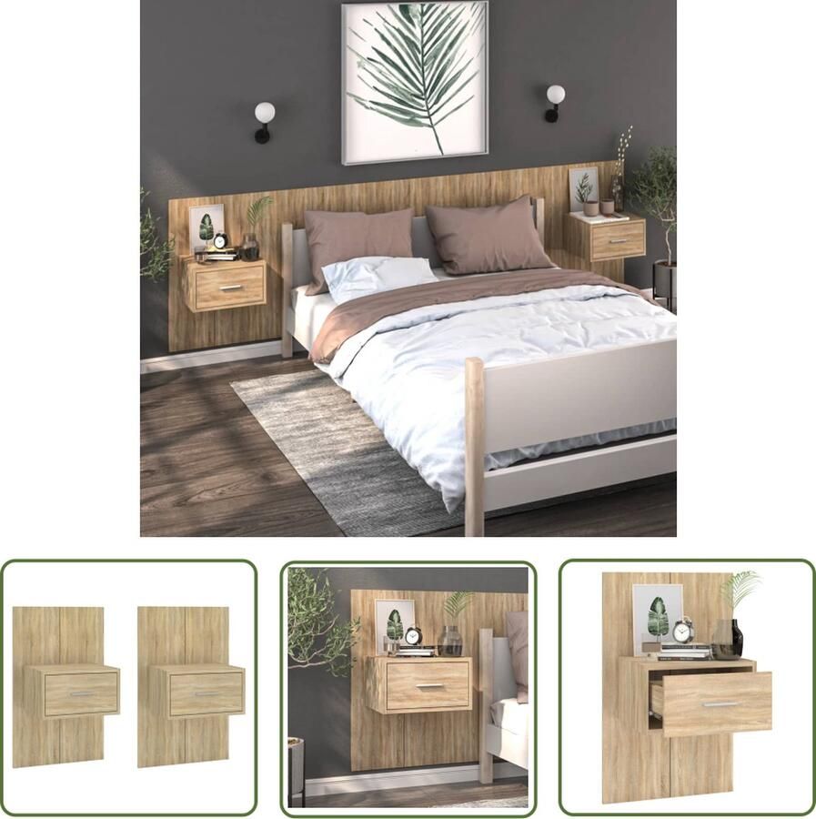 VidaXL The Living Store Wandnachtkastjes Bewerkt hout Sonoma eiken 48.5 x 32.5 x 80 cm - Foto 2