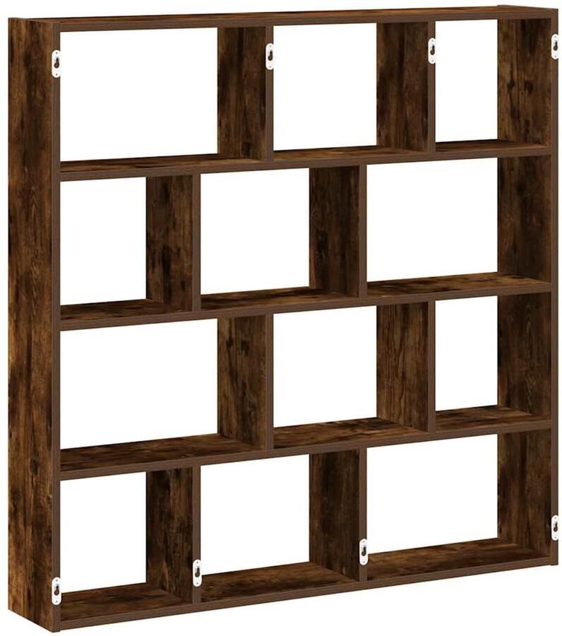 VidaXL The Living Store Wandschap kubus 12 vakken bewerkt hout gerookt eikenkleurig Wandplankje Houten Plank Opslagkast Kastjes Organisator
