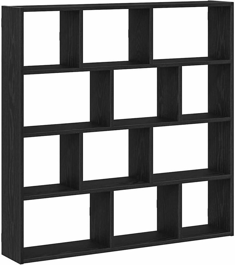 The Living Store vidaXL Wandschap 12 Vakken Bewerkt Hout Zwart Wandplankje Houten Plank Opslagoplossing Kastje Organisator