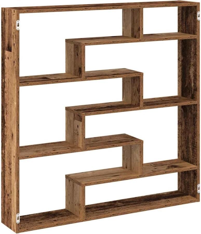 VidaXL The Living Store Wandschap kubus 7 vakken bewerkt hout oud houtkleurig Wandkast Houten Kast Opslagoplossing Woonaccessoires Designkast