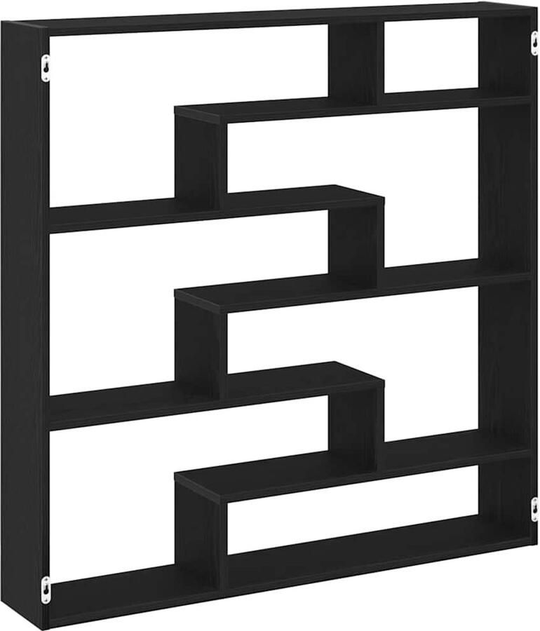 VidaXL The Living Store Wandschap kubus 7 vakken bewerkt hout zwart Wandplankje Houten Plank Opslagoplossing Kastje Woonaccessoires
