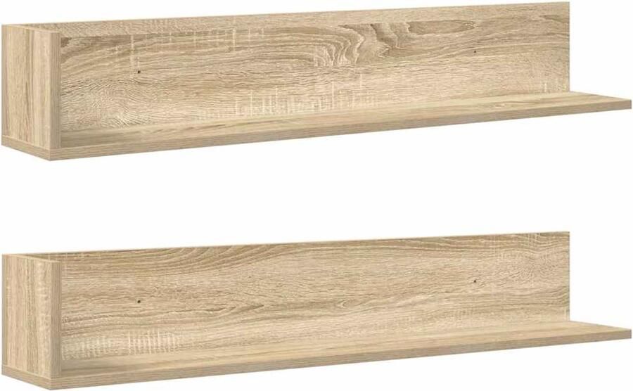 VidaXL The Living Store Wandschappen 2 st 100x16 5x16 5 cm bewerkt hout sonoma eiken Wandplank Houten Plank Hangend Rek Opslagoplossing Salontafel