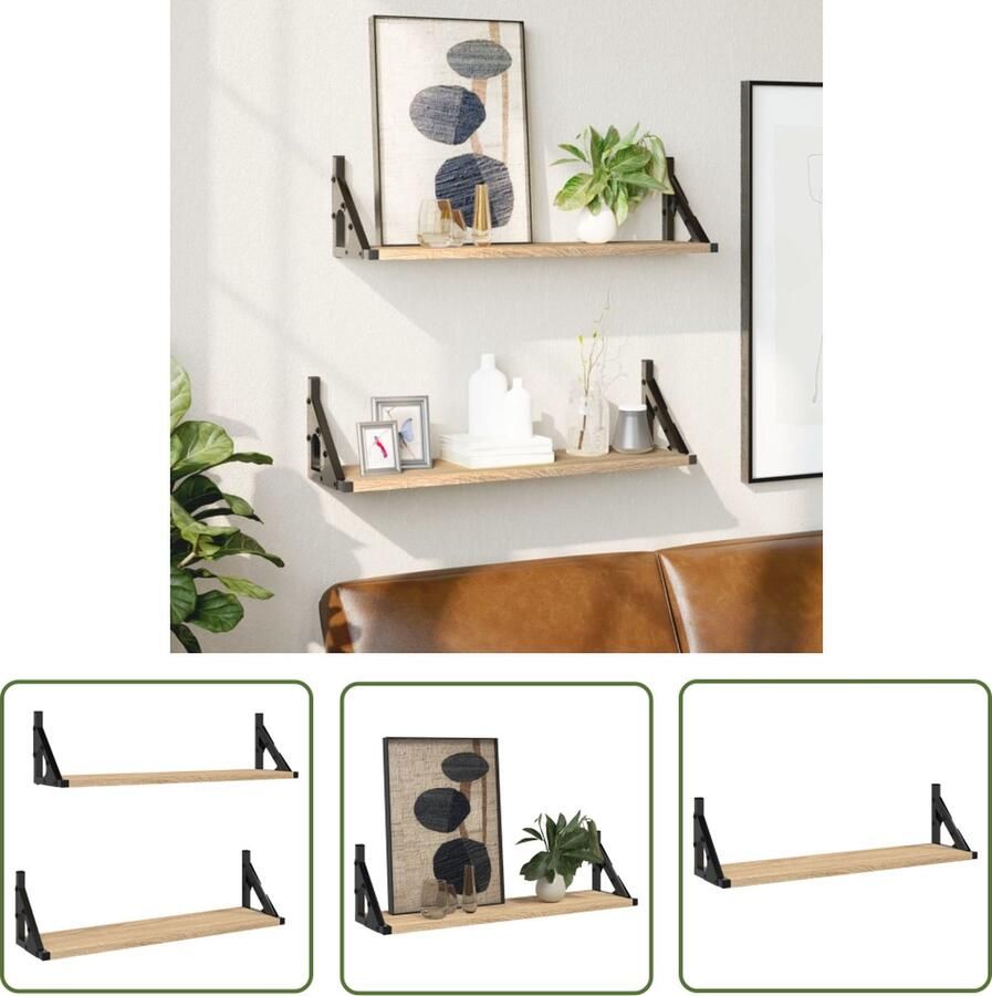 VidaXL The Living Store Wandschappen 2 st 60x15x15 5 cm sonoma eikenkleurig Wanddecoratie Houten Wandplankje Wandrek Woonaccessoires Salontafel