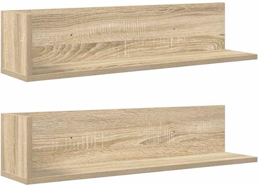 VidaXL The Living Store Wandschappen 2 st 75x16 5x16 5cm bewerkt hout sonoma eikenkleur Wandplank Houten Plank Zwevende Plank Opbergplank Salondecoratie