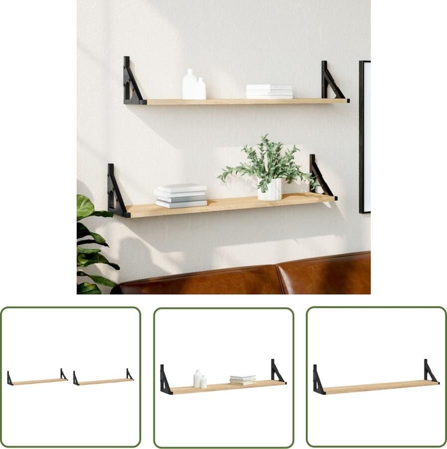 VidaXL The Living Store Wandschappen 2 st 80x15x15 5 cm bewerkt hout sonoma eikenkleur Zwevend Wandrek Houten Wandrek Sonomane Eiken Wanddecoratie Opbergwand