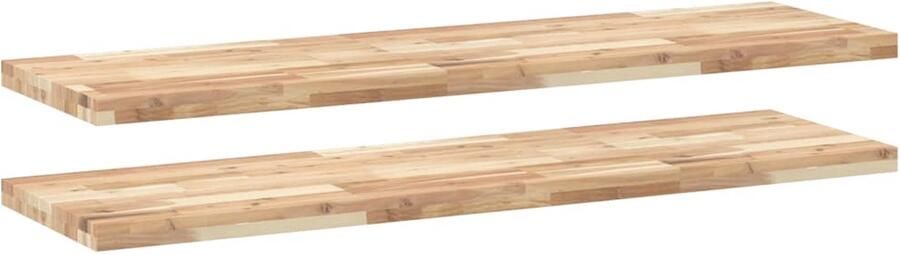 VidaXL The Living Store Wandschappen 2 st zwevend 140x40x4 cm onbehandeld acaciahout Zwevende Wandplanken Wanddecoratie Acaciahout Opbergruimte Salontafel