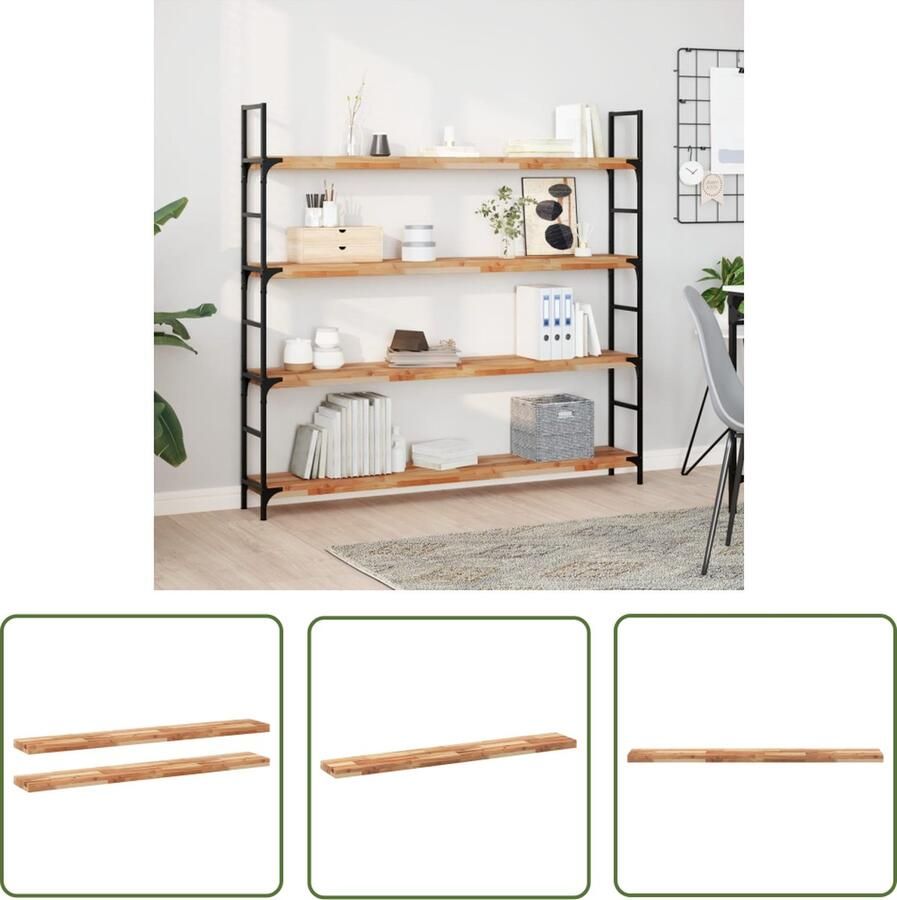 VidaXL The Living Store Wandschappen 2 st zwevend olieafwerking 120x20x4 cm acaciahout Zwevende Wandplank Schappenset Acaciahout Designwandplank