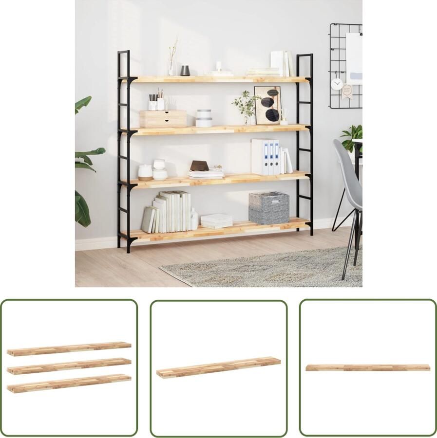 VidaXL The Living Store Wandschappen 3 st zwevend 140x20x4 cm onbehandeld acaciahout Zwevende Wandplank Acaciahout Woonaccessoires Opbergoplossing