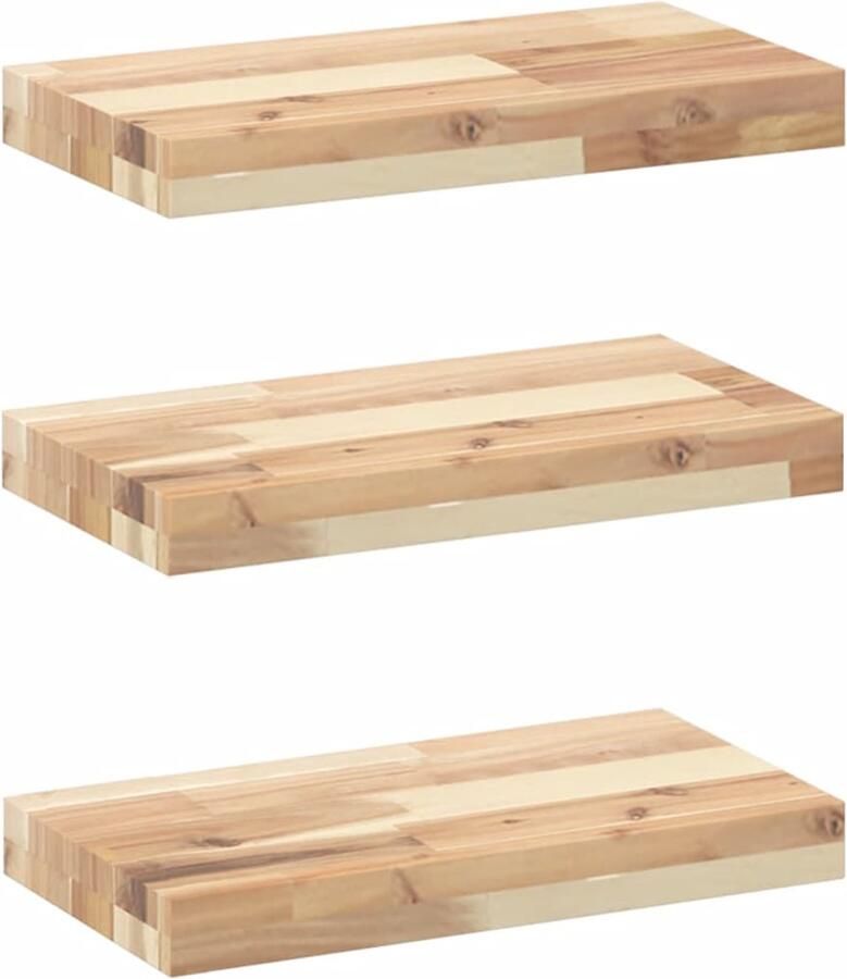 VidaXL Wandschappen 3 stuks 60x20x4 cm Acaciahout Zwevende Wandplank Acaciahout Houtwanddecoratie Ruime Bespaard