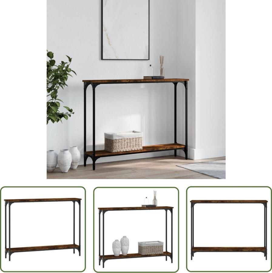 The Living Store Wandtafel Trendy Haltafel Afmetingen- 100 x 22.5 x 75 cm Kleur- Gerookt Eiken Wandtafel Haltafel Entreetafel Houten Tafel Industrieel Design