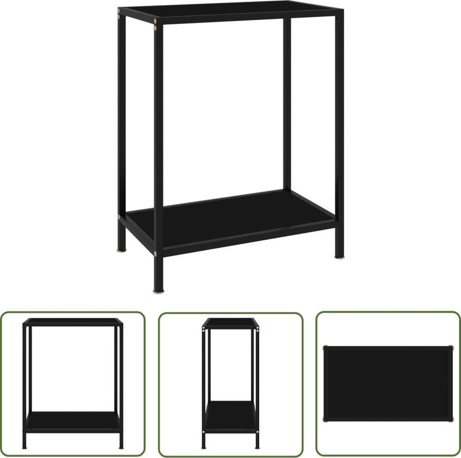 The Living Store Wandtafel Zwart 60 x 35 x 75 cm Gehard Glas en Gepoedercoat Staal Wandtafel Consoletafel Bijzettafel Salontafel Zwarte Tafel - Foto 2