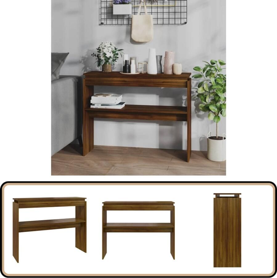 The Living Store Wandtafel (nog in te vullen) Bijzettafel 102x30x80 cm Bruineiken - Foto 2