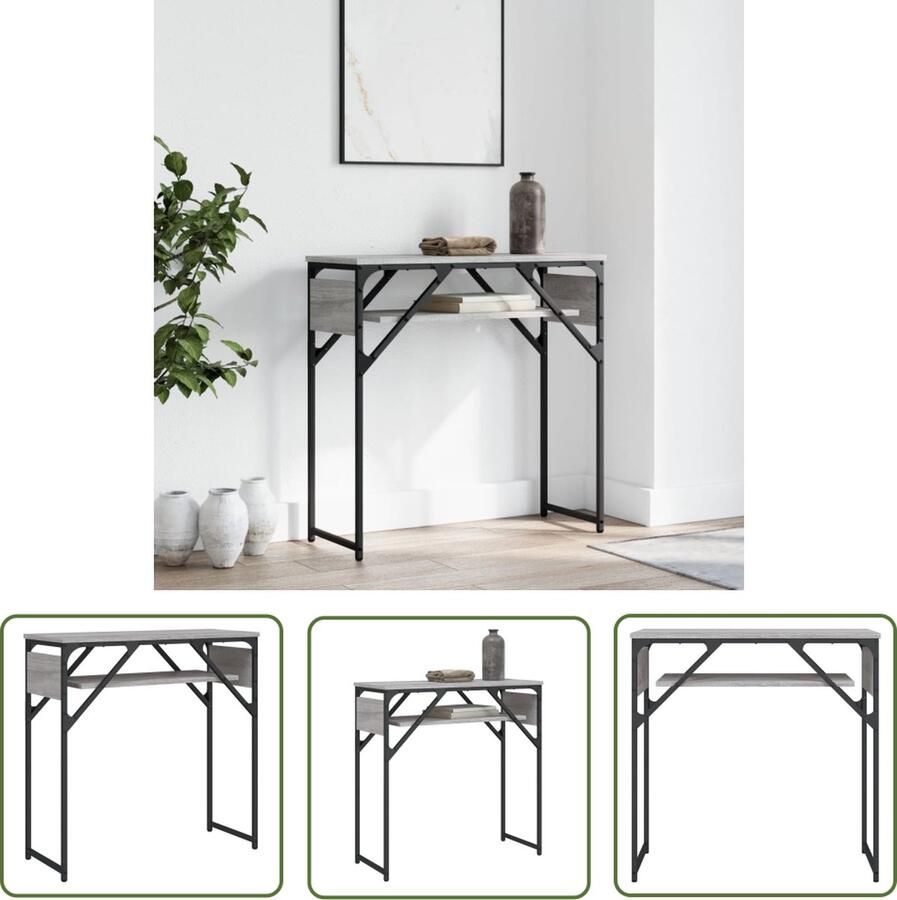 VidaXL The Living Store Wandtafel met schap 75x30x75 cm bewerkt hout grijs sonoma Haltafel Wandtafel Industrieel Grijze Sonoma Eiken Houten Tafel