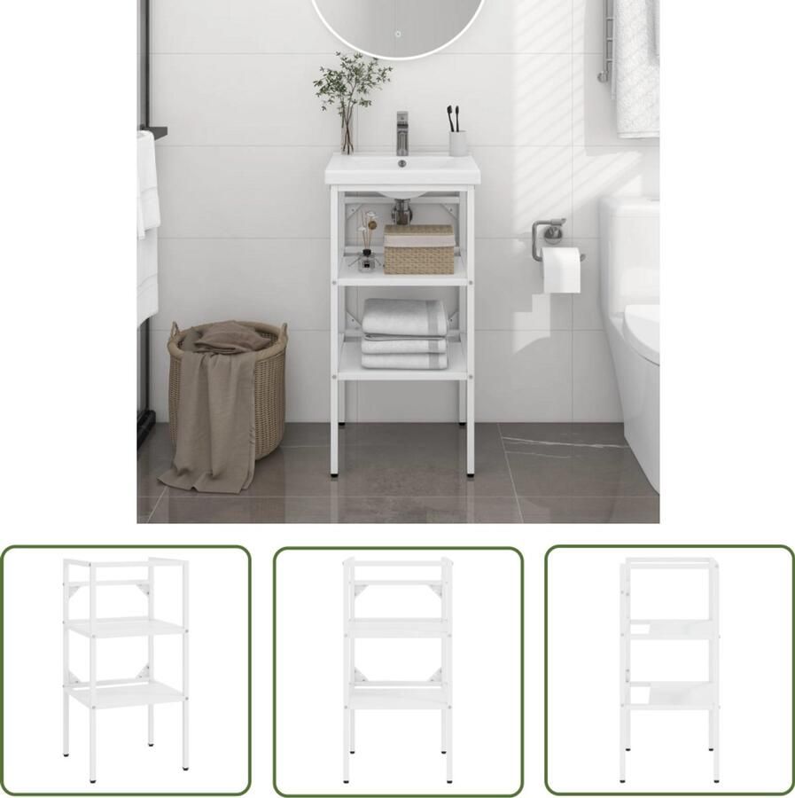 VidaXL The Living Store Wastafelframe 40x38x83 cm ijzer wit Wastafelframe Badkamermeubel Badkamerspiegel Opslagruimte Wastafelplank