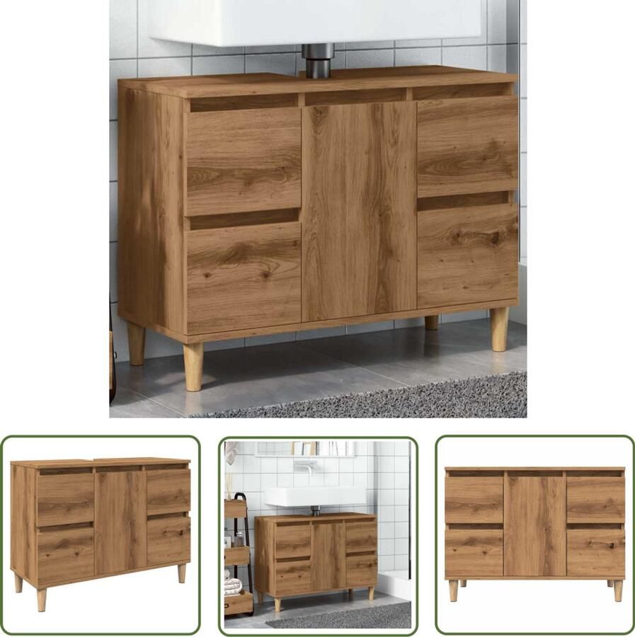 VidaXL The Living Store Wastafelkast 80x33x60 cm bewerkt hout artisanaal eikenkleur Wastafelkast Badkamerspiegel Badkamermeubilair Houten Wastafelkast Opslagruimte Badkamer