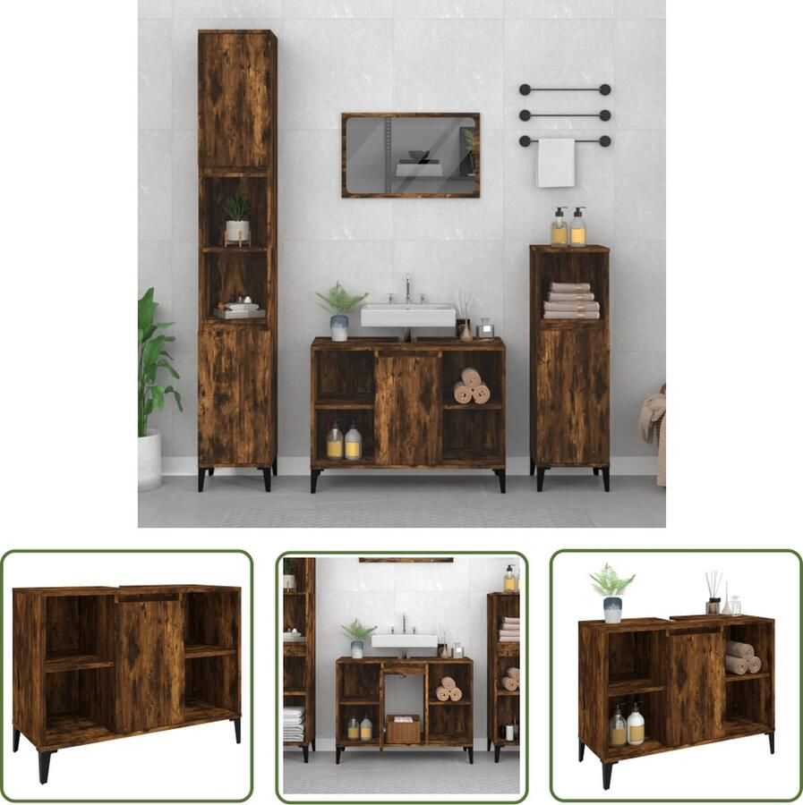 VidaXL The Living Store Wastafelkast 80x33x60 cm bewerkt hout gerookt eikenkleurig Wastafelkast Badkamerspiegel Badkamermeubels Houten Wastafelkast Bruine Wastafelkast