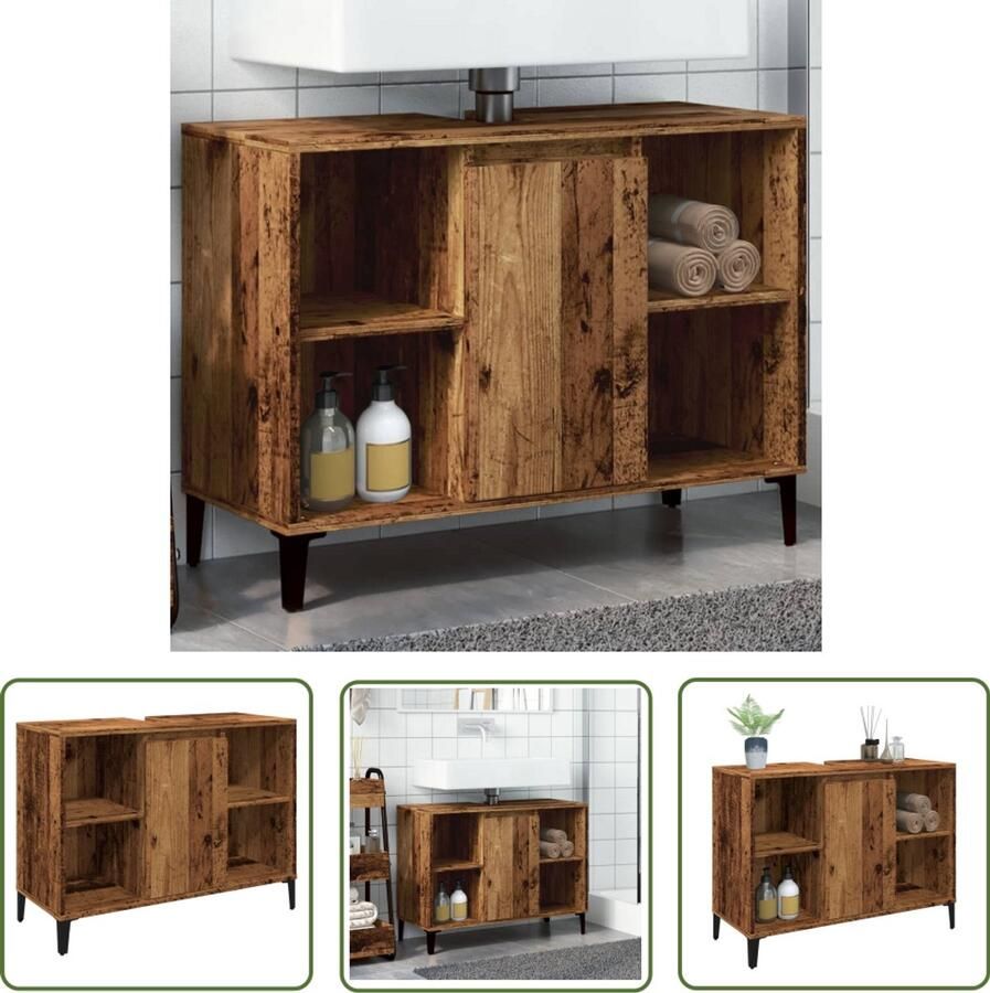 VidaXL The Living Store Wastafelkast 80x33x60 cm bewerkt hout oud houtkleurig Wastafelkast Badkamerkast Opbergruimte Houten Kast Vintage Kast