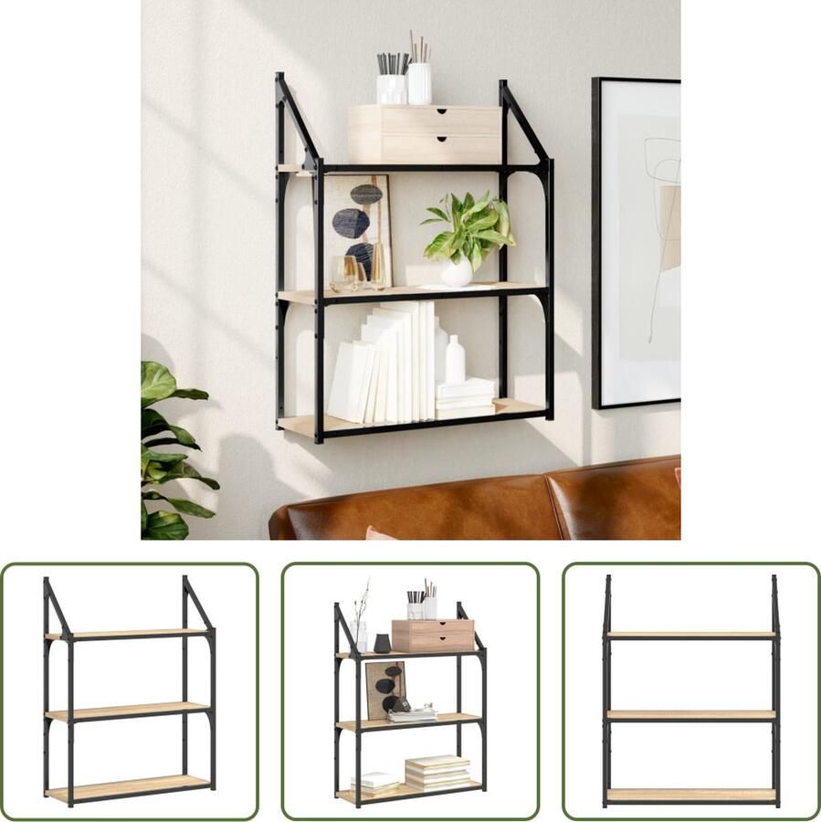 VidaXL The Living Store Zwevend Wandrek Sonoma Eiken 60 x 21 x 78.5 cm 3 Schappen
